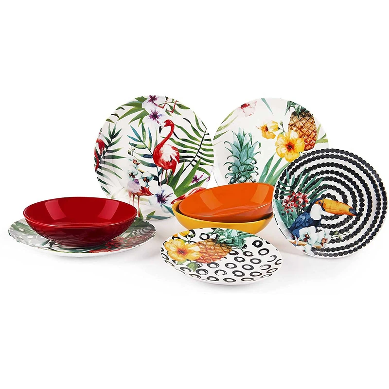 Excelsa Tropical Chic 18-Piece Dinner Set in Porcelain, Multicoloured