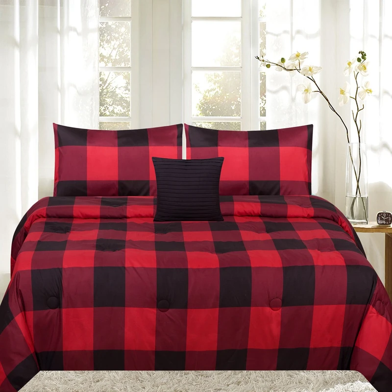 Sweet Home Collection 4 Piece Print Reversible Comforter Set, Full/Queen, Buffalo