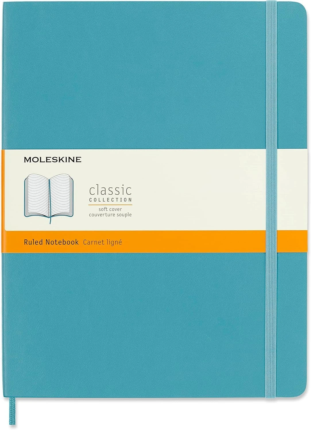 Moleskine Classic Ruled Paper Notebook - Soft Cover and Elastic Closure Journal - Color Reef Blue -X- Large 19 x 25 A4 - 192 Pages