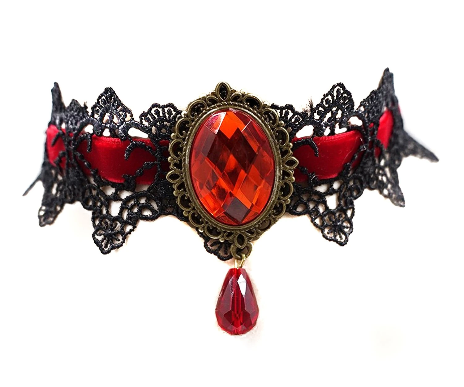 Caprilite Gothic Black Lace Necklace Collar Choker Halloween Vampire (Red)
