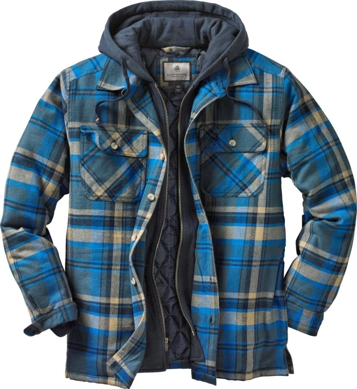 Legendary Whitetails Men's Standard Maplewood Hooded Shirt Jacket, Slate Hatchet Plaid, Medium