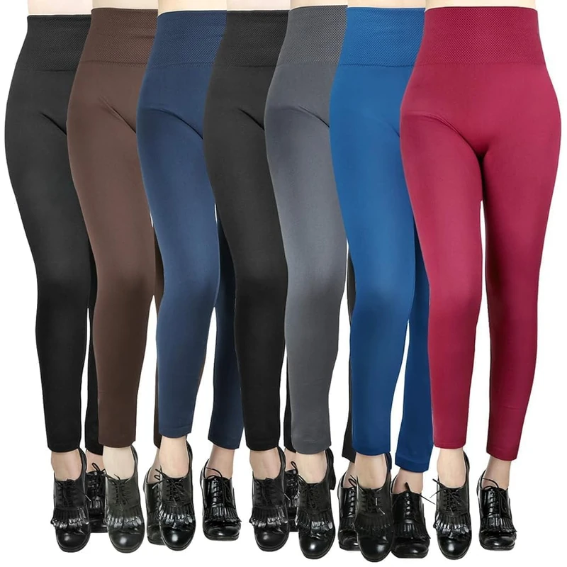 Moon Wood 7 Pack High Waisted Leggings for Women Stretchy Soft Fleece Lined Leggings Tummy Control Warm Thermal Leggins for Workout Gym Sport - Image 1