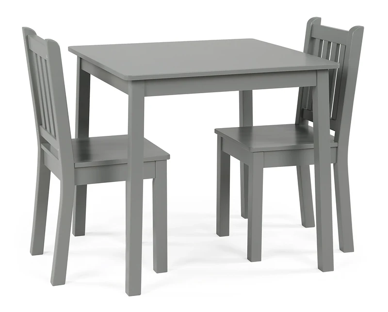 Humble Crew Camden Wooden Square Table and 2 Chairs Set for Children, Easy to Clean Furniture, Ideal for Learning, Playing, Eating and Crafting - Grey