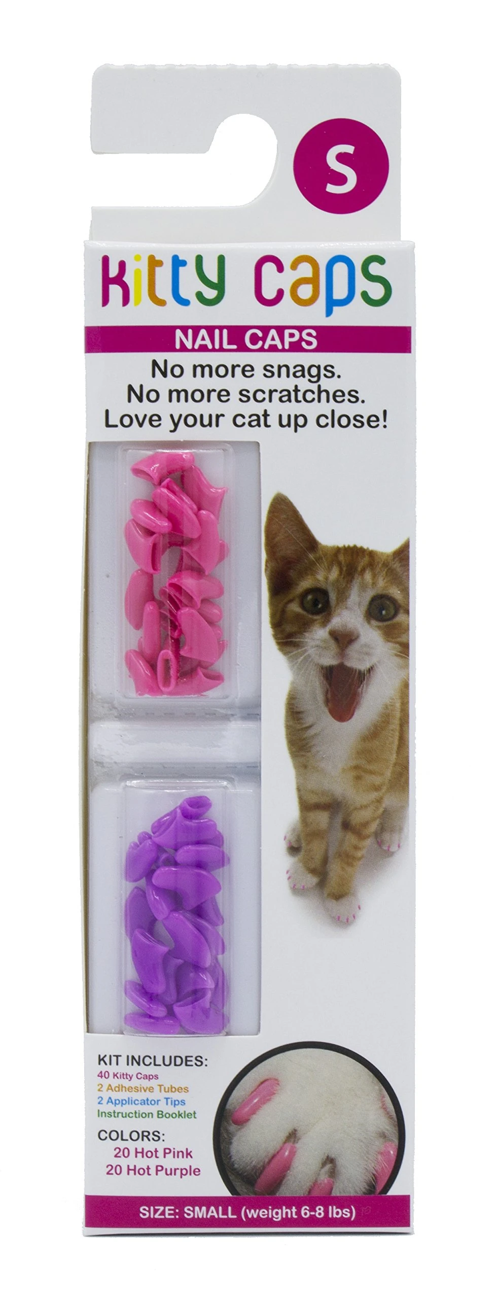 Kitty Caps Nail Caps for Cats | Safe & Stylish Alternative to Declawing | Stops Snags and Scratches, Small (6-8 lbs), Hot Purple & Hot Pink