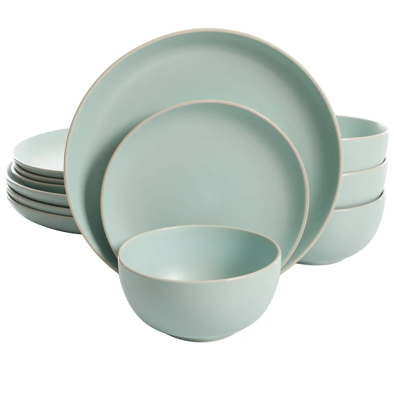Gibson Home 114387.12RM Rockaway Round Stoneware Dinnerware Set, Matte Teal