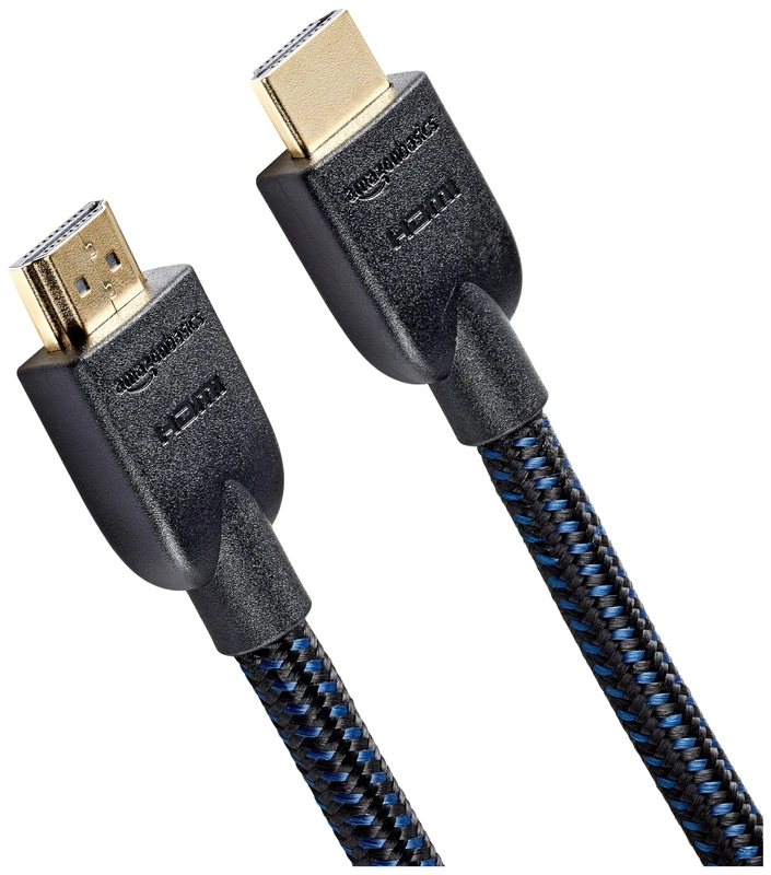 Amazon Basics HDMI Cable, 18Gbps High-Speed, 4K@60Hz, 2160p, Nylon-Braided Cord, Ethernet Ready, 4.6 m, Black & Blue