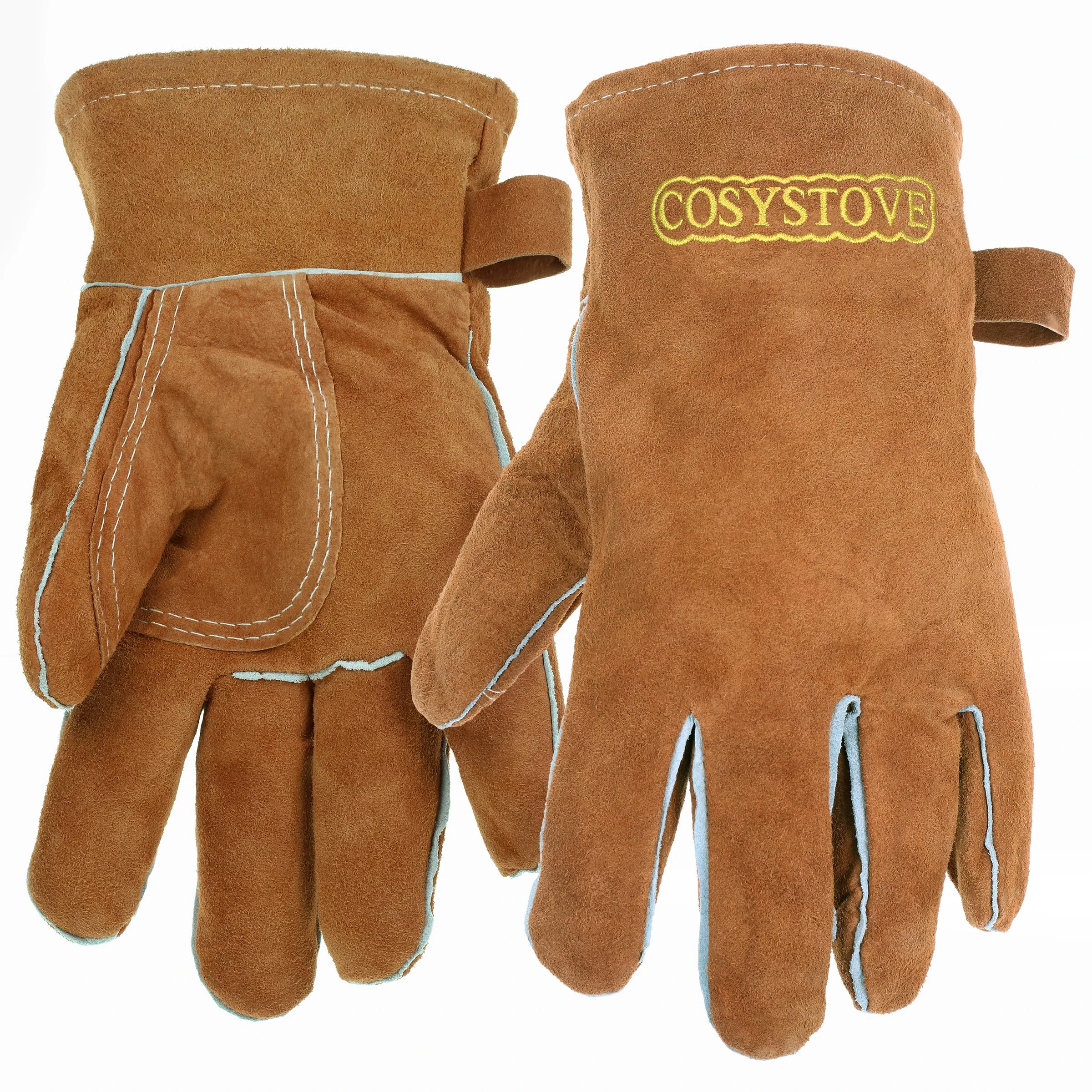 Cosystove Genuine Full Leather Heavy Duty Heat Resistant Gloves for Woodburner, Multi-Fuel Stoves Heavy Duty Safety Gauntlet Also for BBQs Pizza Ovens