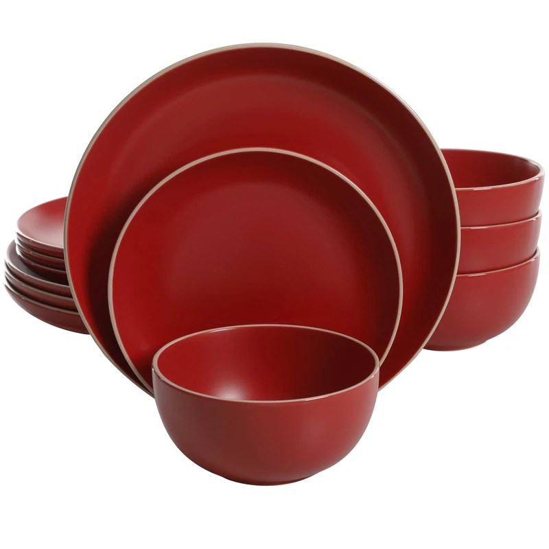 Gibson Home 114386.12RM Rockaway Round Stoneware Dinnerware Set, Matte Red