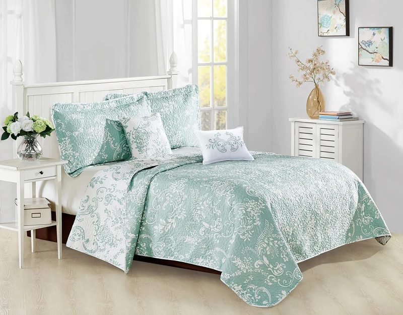 Home Soft Things 5 Piece LA Boheme Quilted Printed Bed Spread, King Coverlet: 102" x 90", Teal Turquoise - Image 1