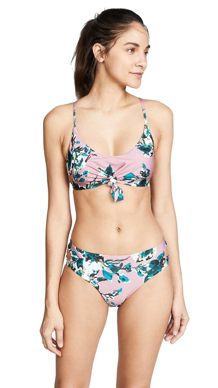 Splendid - Watercolor Floral Crop Swim Top Bikini - Pink -