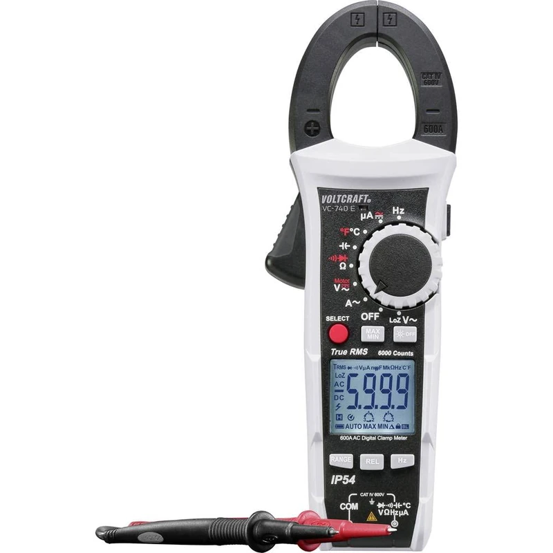 VOLTCRAFT VC-740 E Current Clamp, Handheld Multimeter Digital Splash-proof (IP54) CAT IV 600 V Display (Counts): 6000