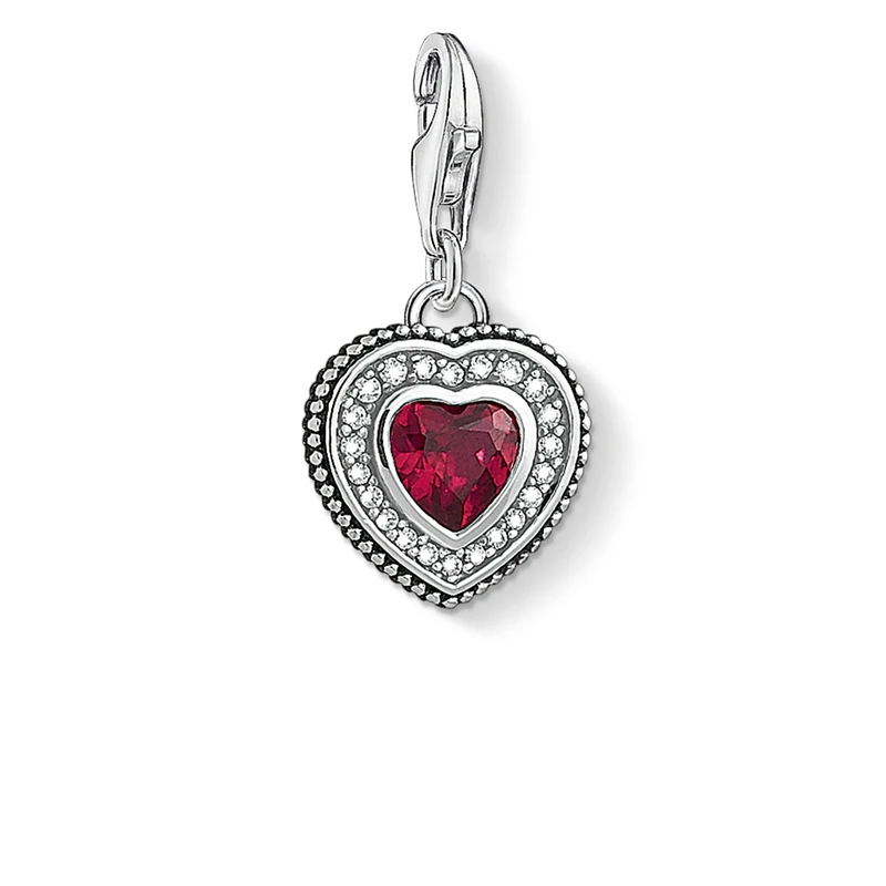 Thomas Sabo Women Charm Pendant Heart with Red Stone Charm Club 925 Sterling Silver 1478-640-10