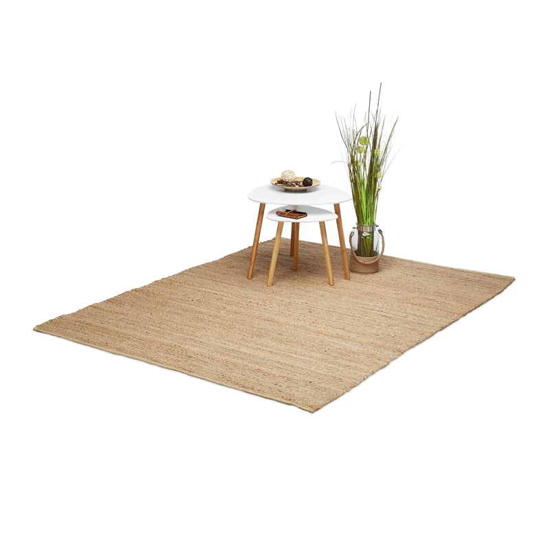 Relaxdays Jute Rug, Hallway Runner, 160 x 230 cm, Natural Fibres, Large Hand-Woven, Light Brown