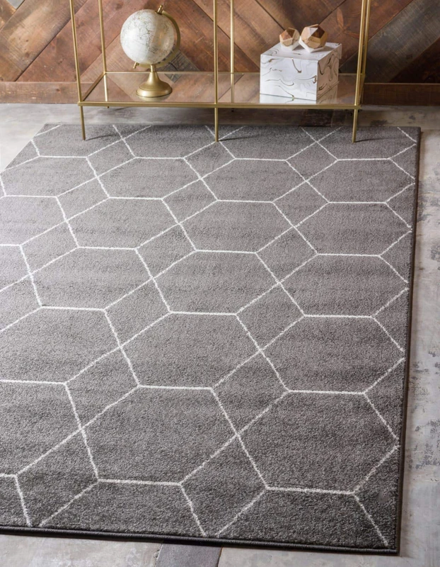 Unique Loom Trellis Frieze Collection Area Rug- Modern Morroccan Inspired Geometric Lattice Design (4' 0 x 6' 0 Rectangular, Dark Gray/Ivory) - Image 1