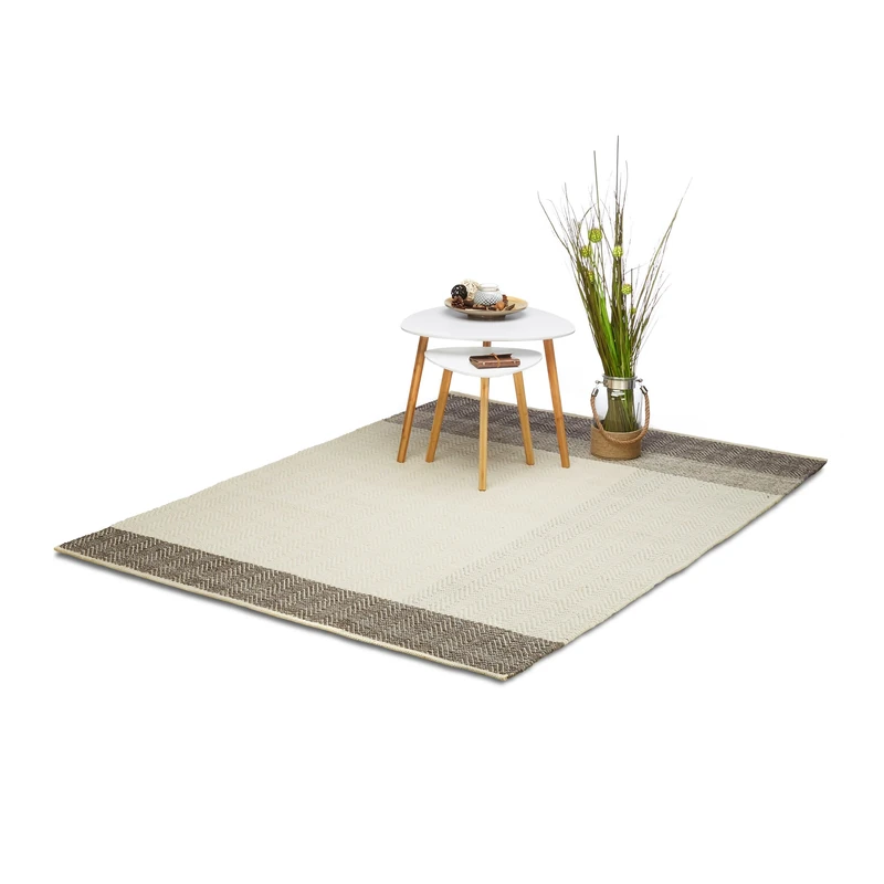 Relaxdays Rug Modern, Hallway Runner, 160 x 230 cm, Natural Fibres, Large Hand-Woven, Natural, Grey, Zigzag Pattern