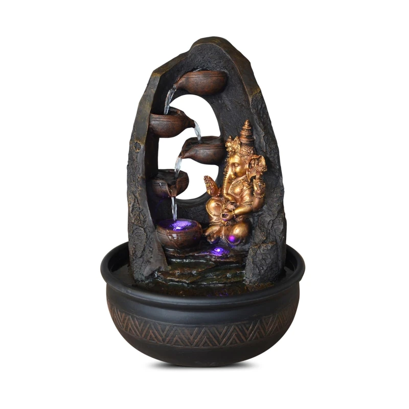 Indoor Buddha Ganesh Fountain with Colorful LED Light – Feng Shui Zen Decoration – Table Fountain Office Bedroom Living Room – Closed Circuit – Lucky Gift – H 40 cm – Mystic Zen'Light