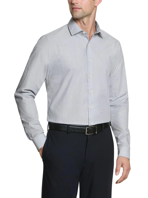 UNLISTED Kenneth Cole by Men's Dress Shirt Slim Fit Checks and Stripes (Patterned) - Blue - 16"-16.5" Neck 34"-35" Sleeve