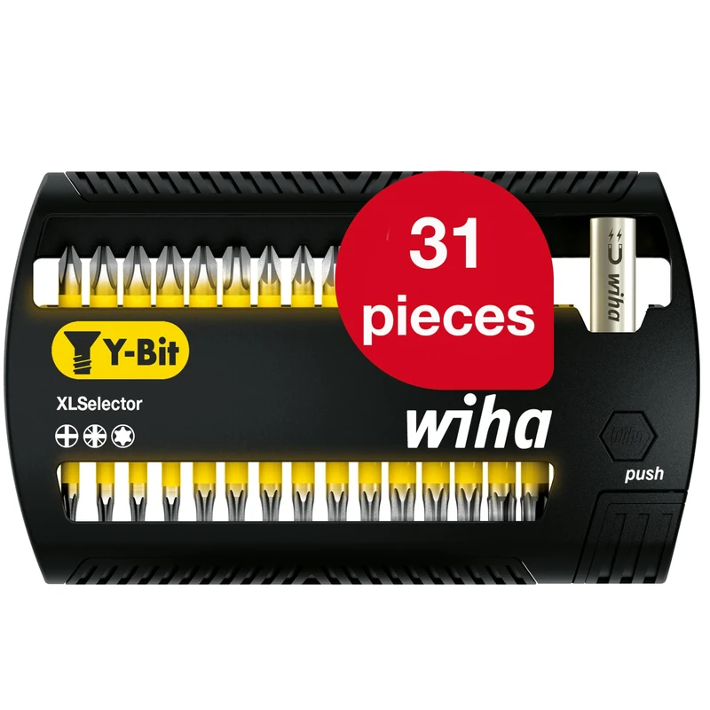 Wiha Bit Set XLSelector Y-Bit 31-TLG. I 25 mm I PH, PZ, TORX 1/4" C6,3 I magnetischer Bithalter I Verschrauben von Schrauben in Y-Form (41832)