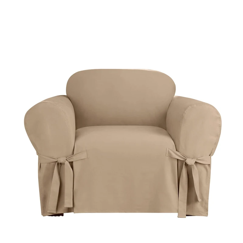 Surefit Heavy Weight Cotton Canvas 1 Piece Chair Slipcover in Khaki