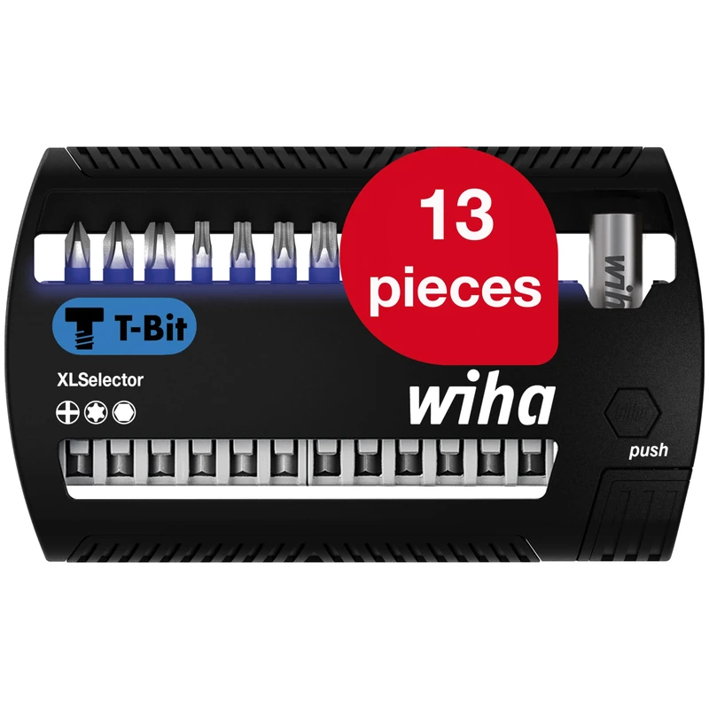 Wiha Bit Set XLSelector 13-TLG. I T-Bit 50 mm PH, TORX, Sechskant 1/4" E6,3 I magnetischer Bithalter I Impact- & Schlagschrauber geeignet (41831)