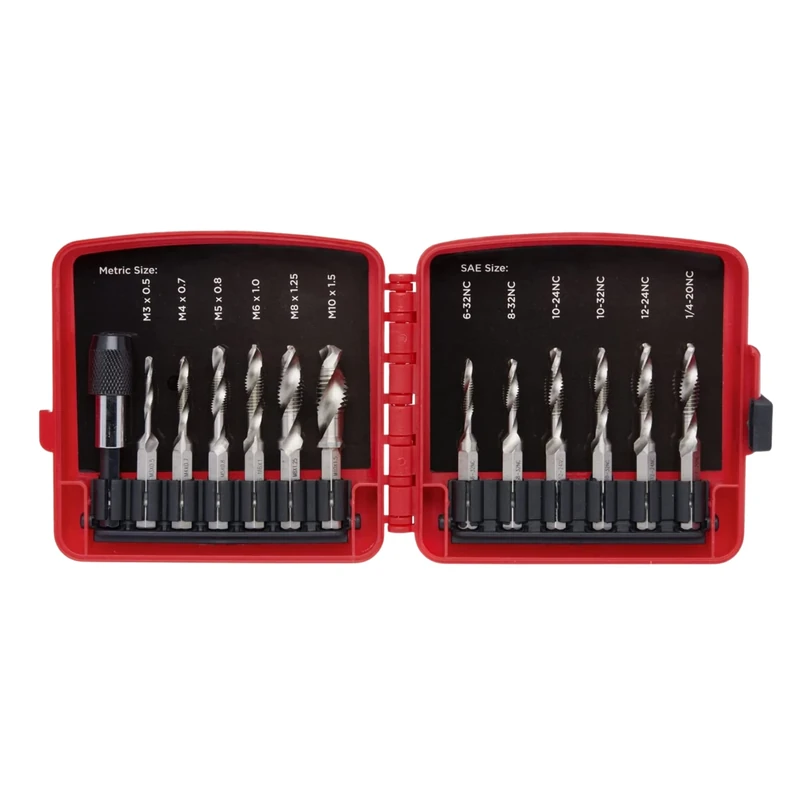 Neiko 10059A 13-Piece Combination Drill and Tap Bit Set, SAE & Metric, Quick Change Adapter