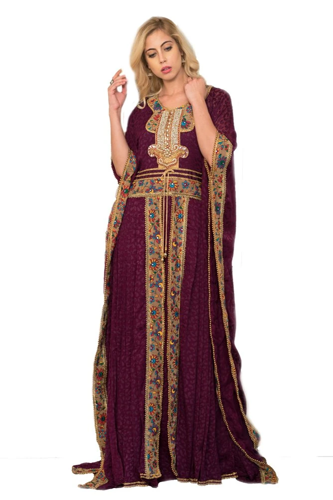 Kolkozy Fashion Women's Embroidery Size Moroccan Kaftan Size 3X Purple