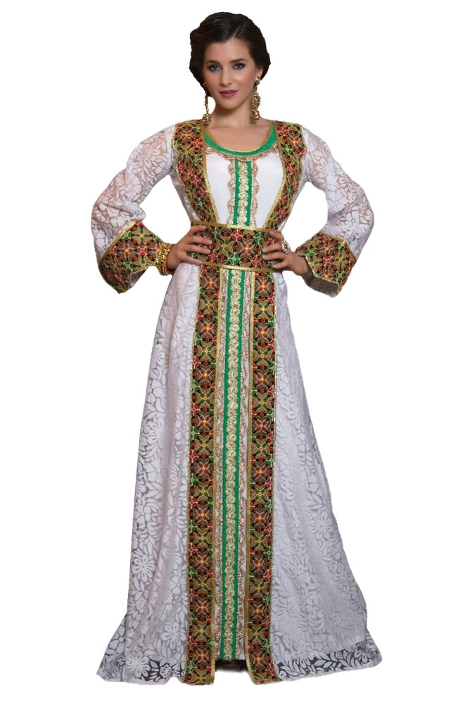 Kolkozy Fashion Women's Machine Work Kaftan White Color Net Size 3X