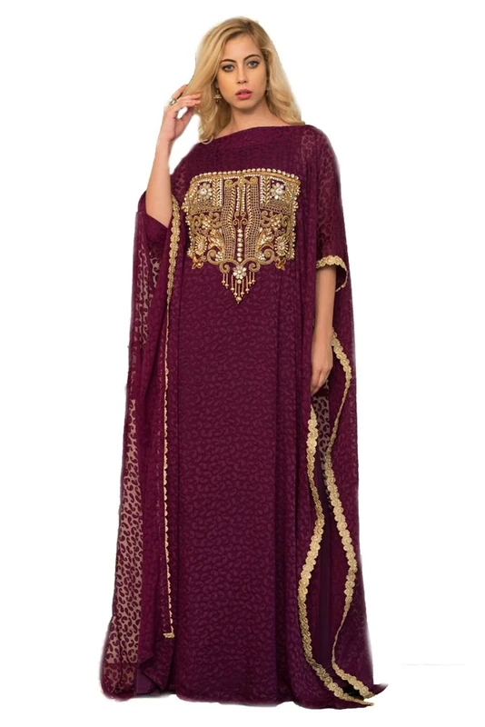 Kolkozy Fashion Women's Arabic Size Style Hand Size Made Kaftan Size S Purple