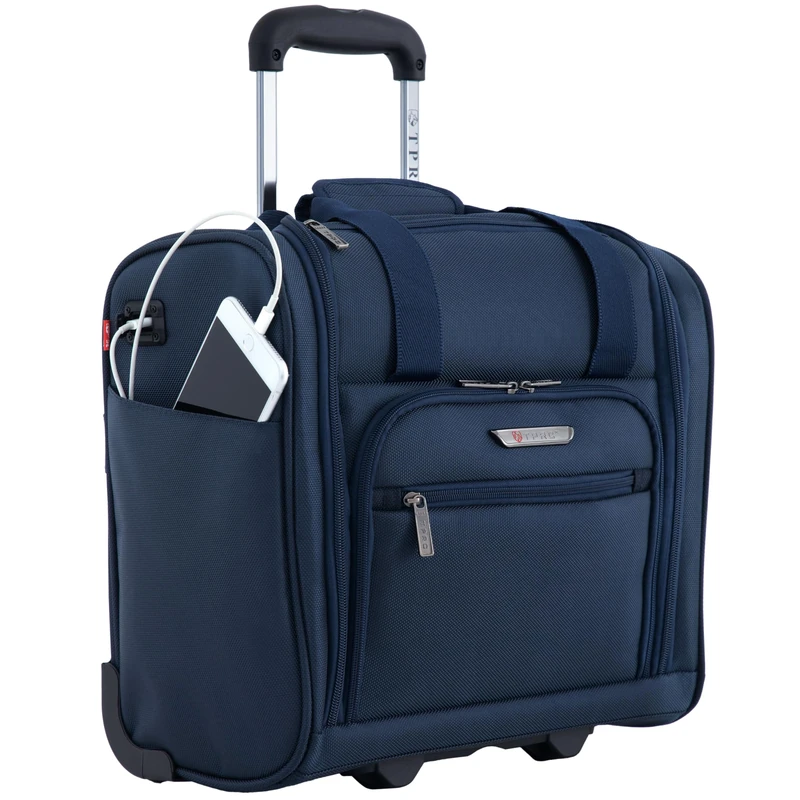 TPRC 15-inch Smart Under Seat Carry-on Luggage with USB Charging Port, Navy Blue, Underseater 15-Inch, 15-inch Smart Under Seat Carry-on Luggage with USB Charging Port