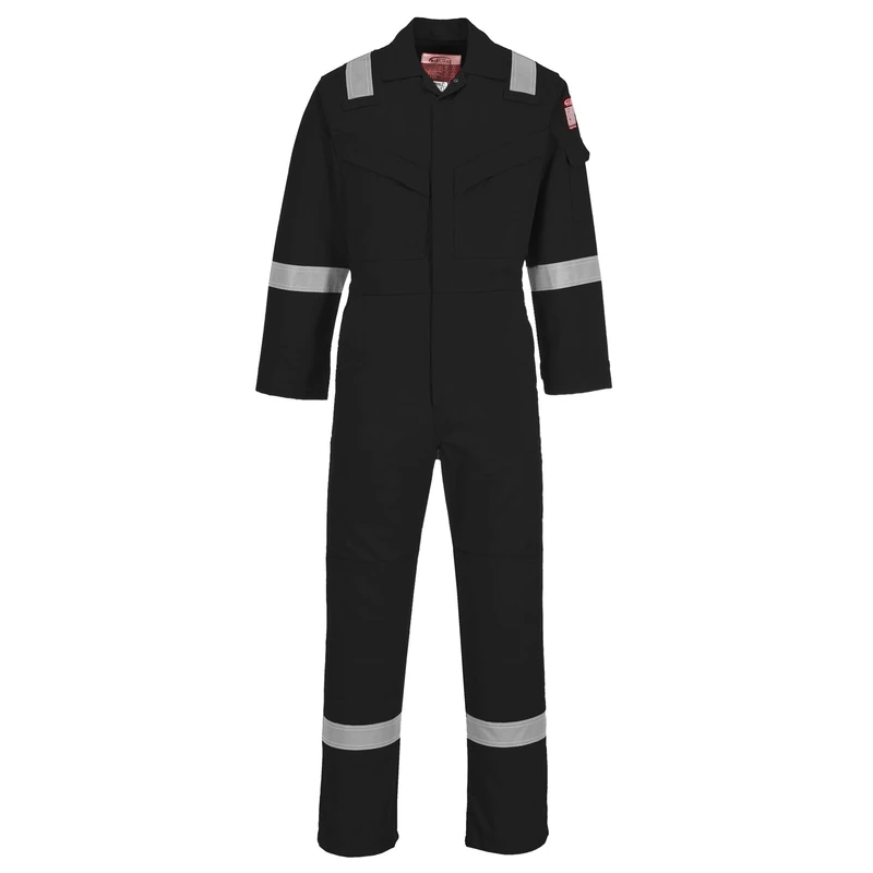 Portwest FR21 Men's Lightweight Fireproof Overalls Flame Resistant Anti-Static Welding Coverall Boiler Suit Black, Small
