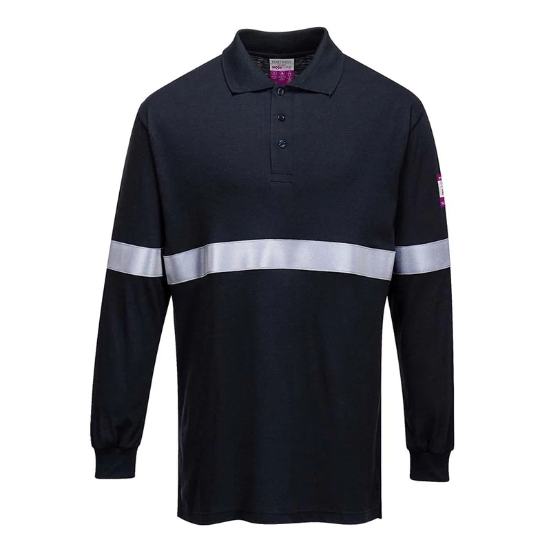 Portwest FR03NARXL FR Anti-Static Long Sleeve Polo Shirt, X-Large, Navy