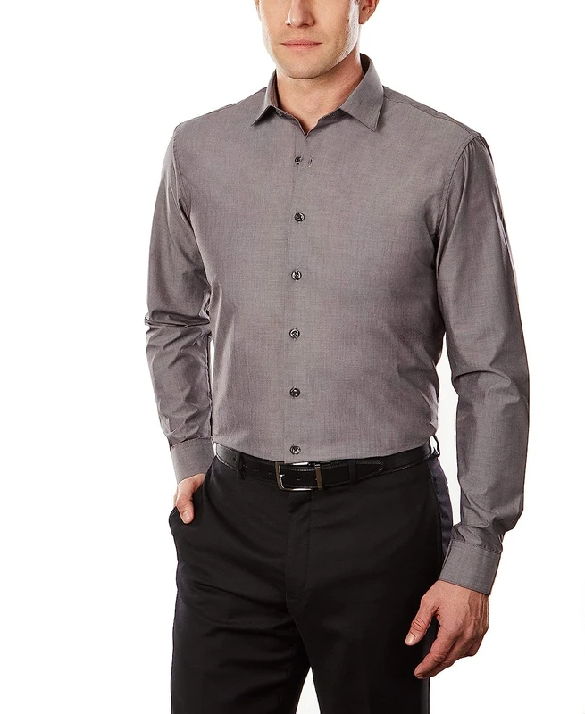 UNLISTED Men's Dress Shirt Slim Fit Solid, Graphite, 15"-15.5" Neck 34"-35" Sleeve