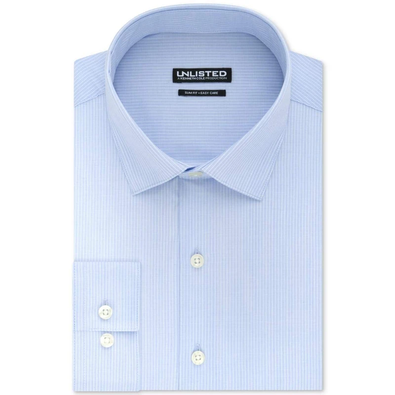 UNLISTED by Kenneth Cole Men's Dress Shirt Slim Fit Checks and Stripes (Patterned), Sky Blue, 16"-16.5" Neck 34"-35" Sleeve
