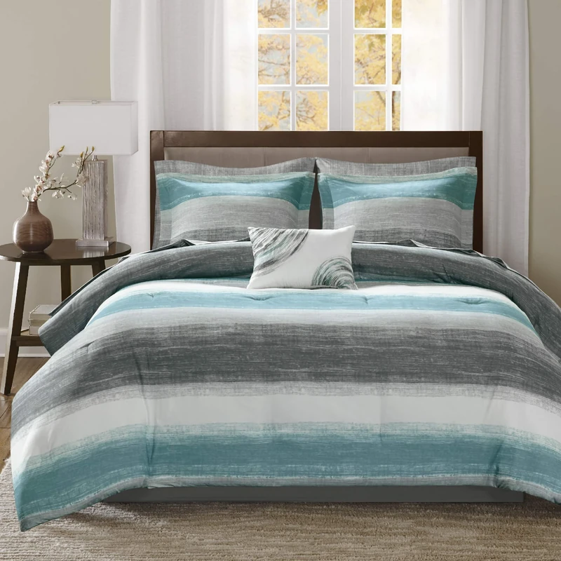Madison Park Comforter and Cotton Sheet Set, Aqua, Twin