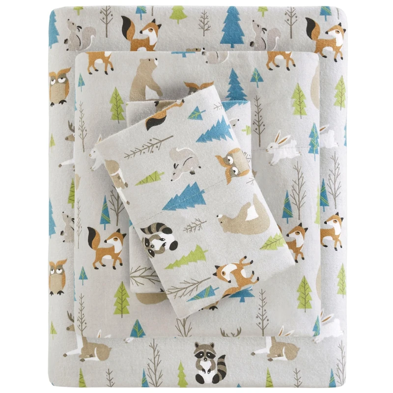 SLEEP PHILOSOPHY True North Cozy Flannel 100% Cotton Ultra Soft Cold Weather Sheet Set Bedding, Full, Multi Forest Animals 4 Piece