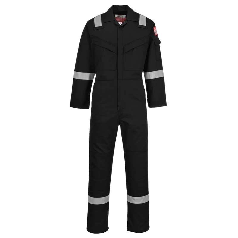 Portwest FR50 Men's Reflective Flame Resistant FR Anti-Static Coverall Arc Proof Overalls 350g Black, S