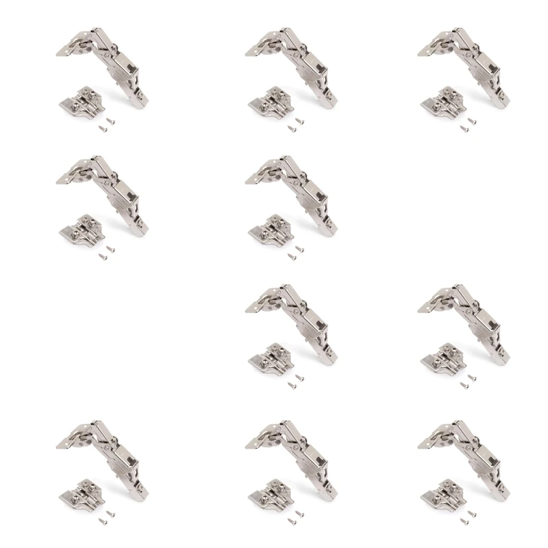 Emuca - Full Overlay Hinges X91, Opening 165º with Soft Closing and Euro Screw-in Plates, Height 0, Steel, Nickel Plated, 10 pcs