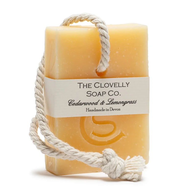 Clovelly Soap Co Natural Handmade Soap on a rope Bar (Cedarwood & Lemongrass, 100g) For all skin types.
