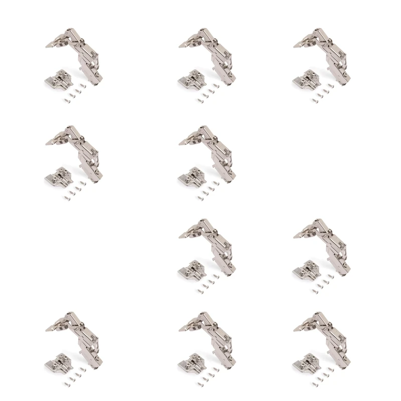Emuca - Half Overlay Hinges X91, Opening 165º with Soft Closing and Euro Screw-in Plates, Height 0, Steel, Nickel Plated, 10 pcs