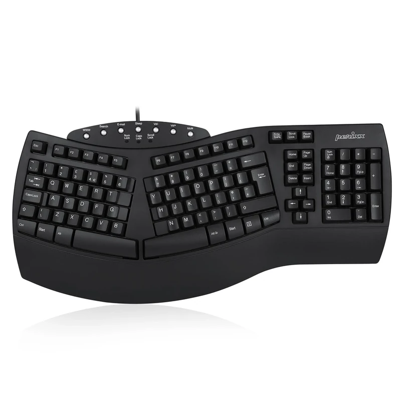 Perixx PERIBOARD-512 Ergonomic Split Keyboard, Curved Design, Wired USB, Multimedia Keys, UK QWERTY Layout, Black