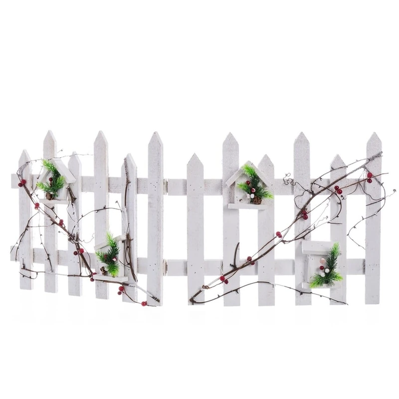 BigBuy Christmas Christmas Ornament White Multicoloured Wood Plastic Fence 98 x 40 x 1.5 cm