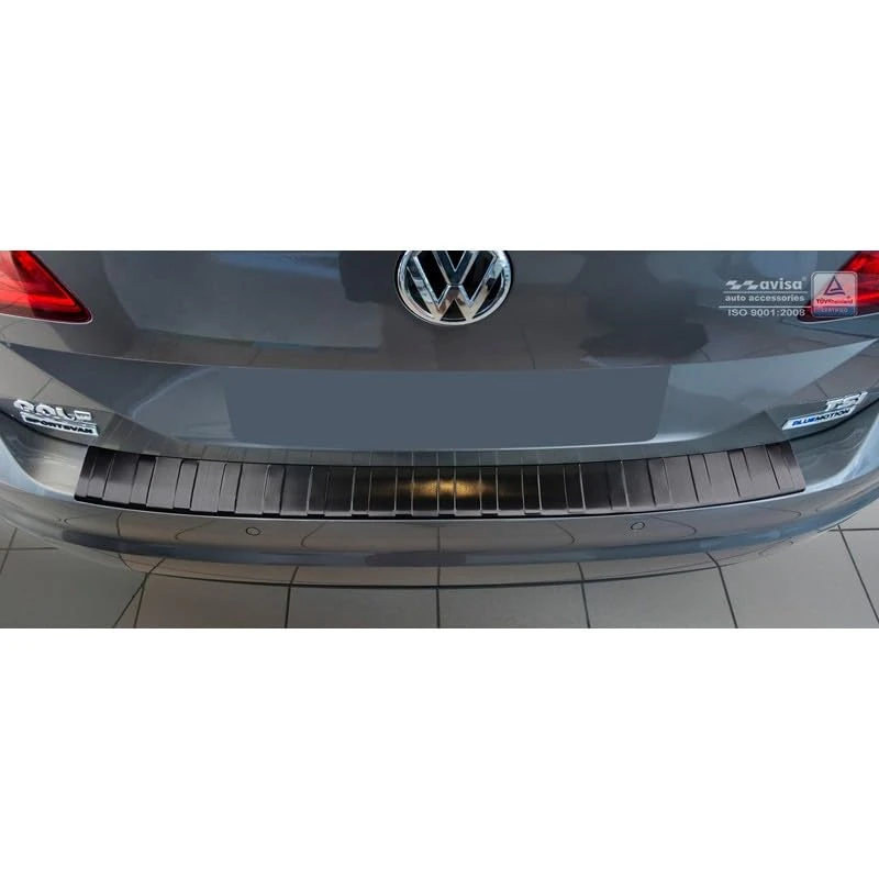 Avisa Black Stainless Steel Rear bumper protector compatible with Volkswagen Golf VII Sportsvan 2014- 'Ribs'