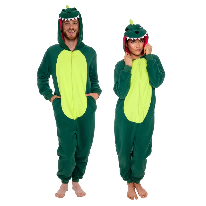 Silver Lilly Slim Fit Animal Pajamas - Adult One Piece Cosplay Dinosaur Costume (Green, Medium) - Image 1