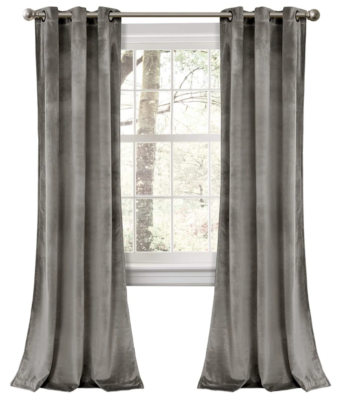 Lush Decor Prima Velvet Curtains Color Block Room Darkening Window Panel Set for Living, Dining, Bedroom (Pair), 84" L, Gray