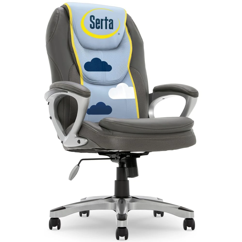 Serta Works Executive Office Chair, Faux Leather and Mesh, Seamless Light Gray