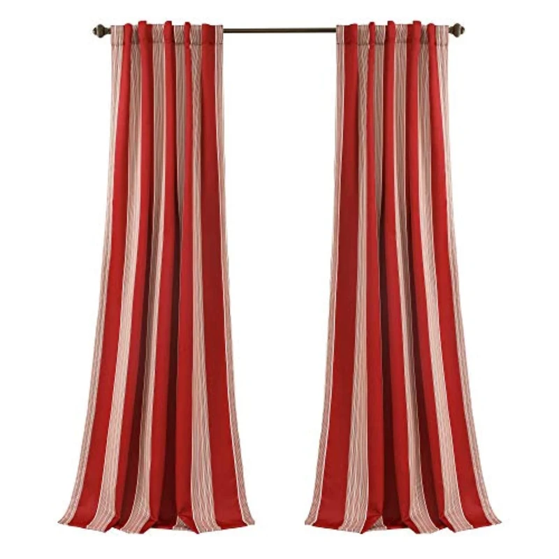 Lush Decor Julia Stripe Curtains | Room Darkening Striped Window Panel Set for Living, Dining, Bedroom (Pair), 84” x 52”, Red