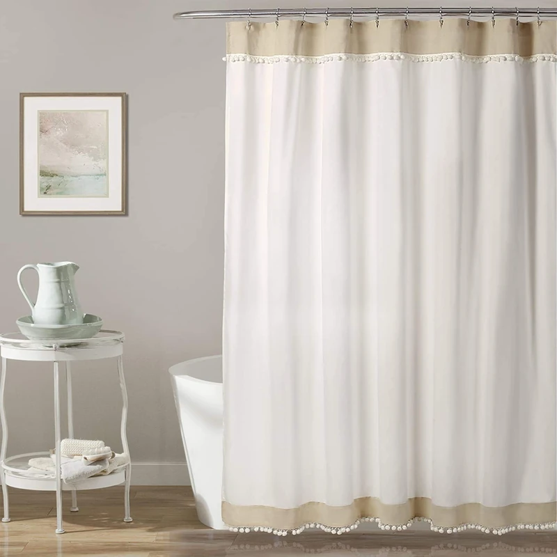 Lush Decor Adelyn Pom Shower Curtain, 72" x 72", Neutral