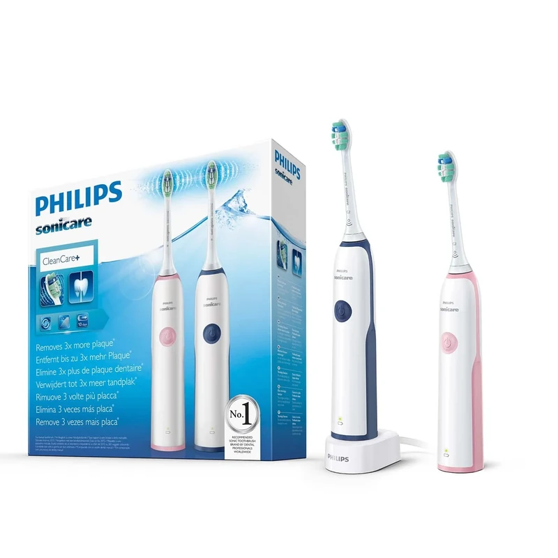 Philips Sonicare DailyClean 2100 Rechargeable Electric Toothbrush Dual Pack, Dark Blue/Pink (UK 2-pin Bathroom Plug) - HX3212/61