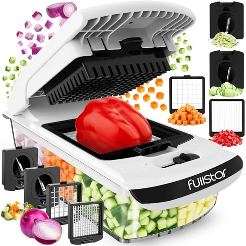 Fullstar Vegetable Chopper Vegetable Cutter - Veggie Onion Salad Food Chopper Manual - Potato Chipper - Veg Chopper and Dicer - Kitchen Tools & Gadgets (4-in-1 White)