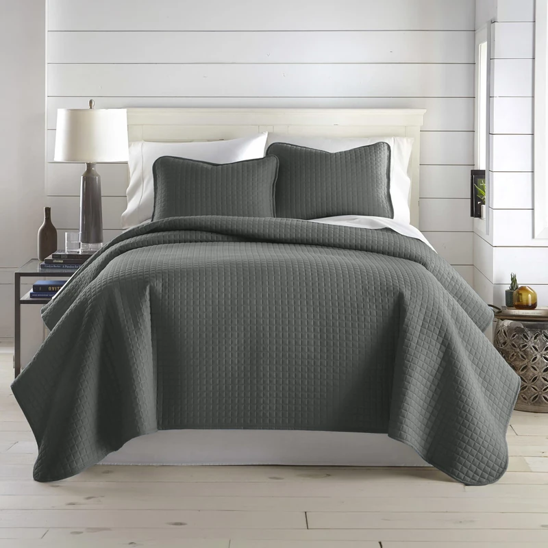 Southshore Fine Living, Inc. Twin Summer Quilts Set, Quilted Grey Bedspread Twin/XL Quilts with Matching Pillow Sham, Soft Microfiber, Lightweight Quilt Coverlet Set, Easy Care, Slate Grey